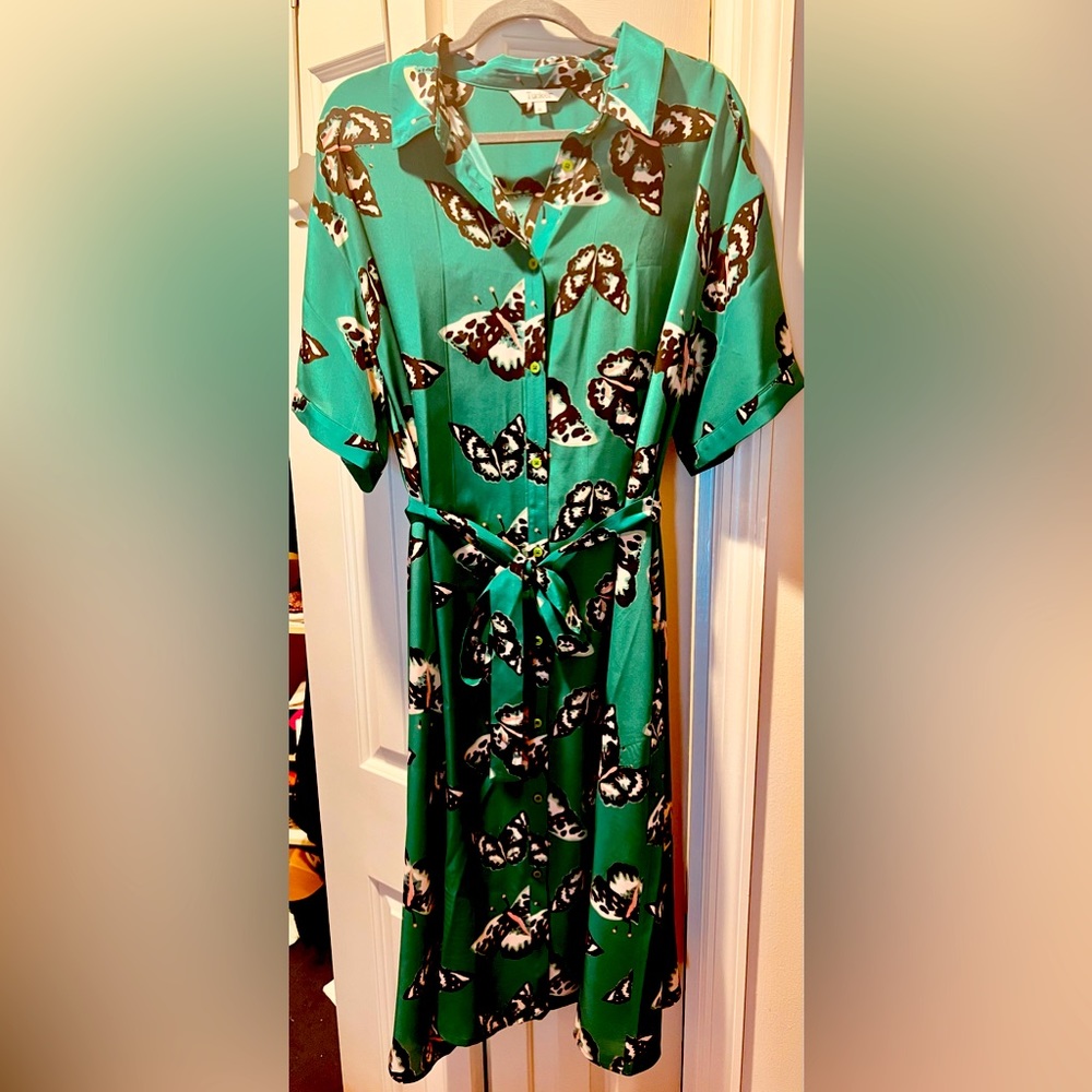 Tucker XL emerald green 100% silk dress